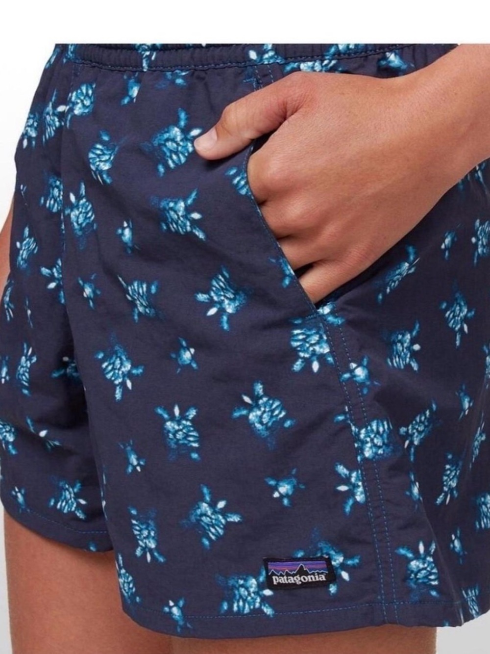 Patagonia Navy Blue Baggies Shorts with Light Blue Print